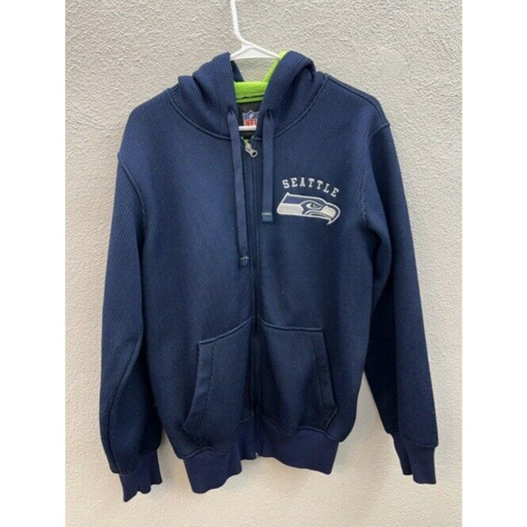 Mens NFL Seattle Seahawks Fleece Sherpa Lined Zip Up Thermal Jacket Size Small - Picture 1 of 12